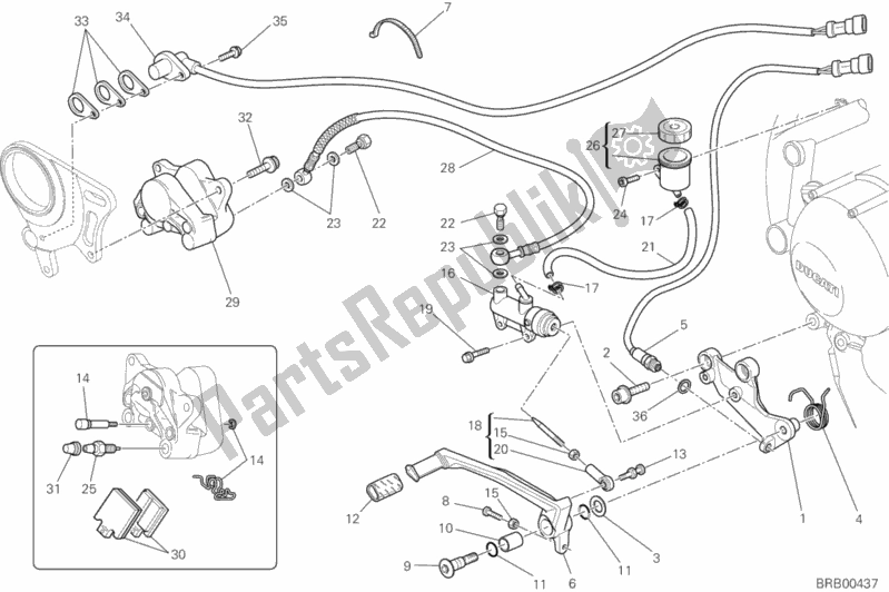 Todas as partes de Sistema De Freio Traseiro do Ducati Streetfighter 848 USA 2012